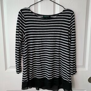 Lauren By Ralph Lauren Linen Stripped Top Sz M